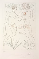 Adam and Eve, from Famous Loves, 1972 by Salvador Dali - Engraving in colours on wove paper sized 13x19 inches. Available from Whitewall Galleries